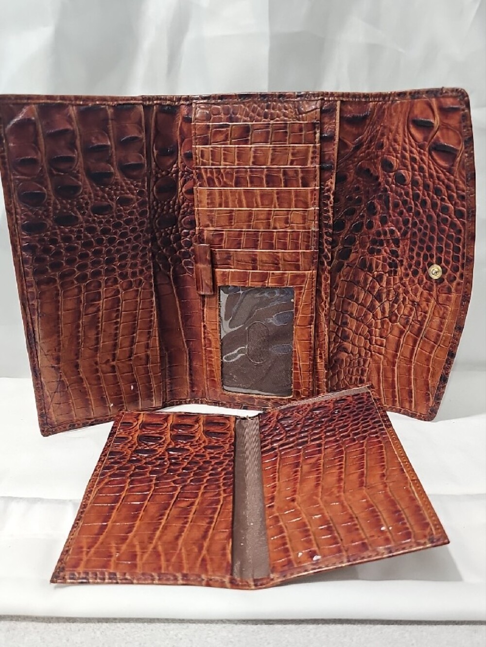 Brahmin Chestnut Croc-Embossed Leather Fold-Over Wallet - Picture 4 of 11